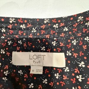 LOFT Plus Black Blouse with Red and White Floral Design